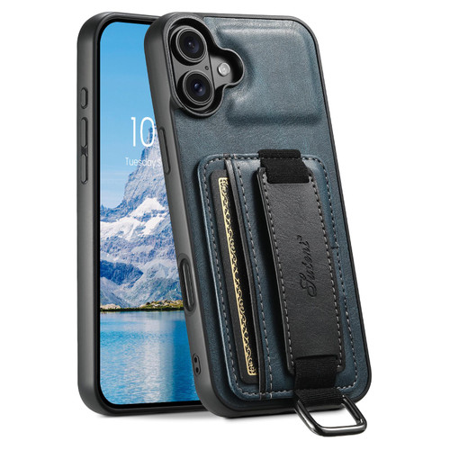 iPhone 17 Suteni H13 Card Wallet Wrist Strap Holder PU Phone Case - Blue