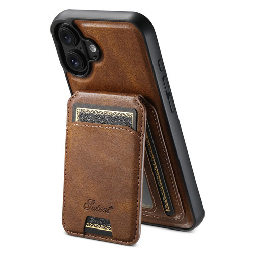iPhone 17 Suteni H15 MagSafe Oil Eax Leather Detachable Wallet Back Phone Case - Brown