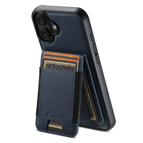 iPhone 17 Suteni H17 Cross Grain Leather MagSafe Detachable Wallet Phone Case - Blue