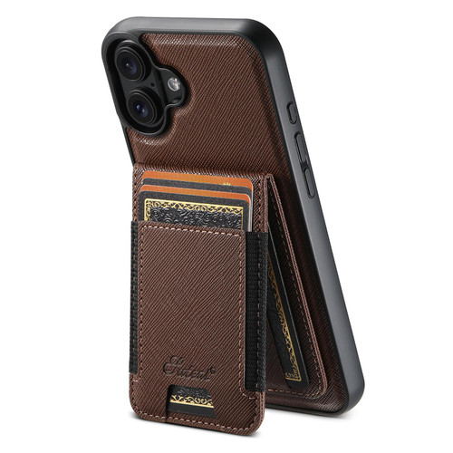 iPhone 17 Suteni H17 Cross Grain Leather MagSafe Detachable Wallet Phone Case - Brown