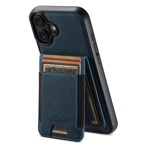 iPhone 17 Suteni H17 Litchi Texture Leather MagSafe Detachable Wallet Phone Case - Blue