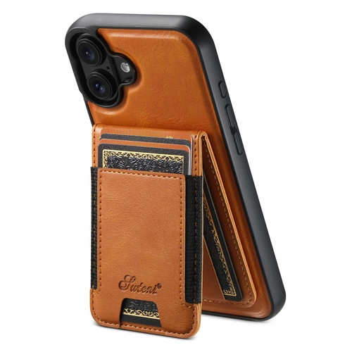 iPhone 17 Suteni H17 Oil Eax Leather MagSafe Detachable Wallet Phone Case - Khaki