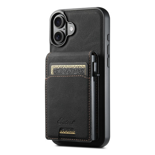 iPhone 17 Suteni H19 Litchi Grain 2-in-1 MagSafe Removable Card Box Back Phone Case - Black
