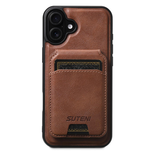 iPhone 17 Suteni M5 Magnetic Card Bag MagSafe Leather Phone Case - Brown