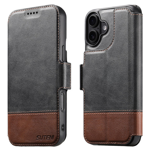 iPhone 17 Suteni Q06 2-in-1 Multi-function Detachable Wallet MagSafe Phone Case - Black