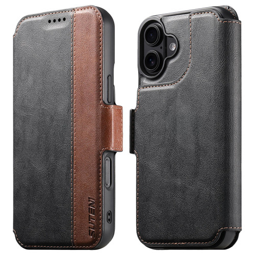 iPhone 17 Suteni Q07 2-in-1 Multi-function Detachable Wallet MagSafe Phone Case - Black