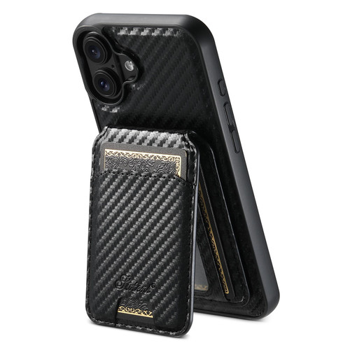 iPhone 17 Suteni TXWH18 Carbon Fiber Texture Detachable Wallet MagSafe Phone Case - Black