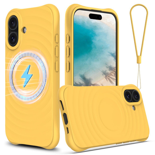 iPhone 17 Wave Texture MagSafe Magnetic Liquid Silicone Phone Case - Yellow iPhone 17 Wave Texture MagSafe Magnetic Liquid Silicone Phone Case - Yellow