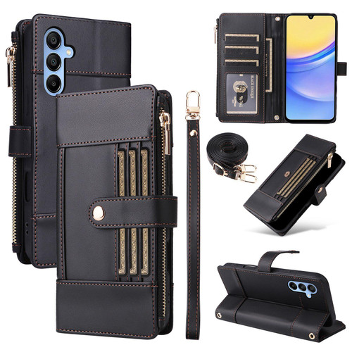 Samsung Galaxy A16 5G / A26 5G Crossbody Strap RFID Blocking Zipper Wallet Leather Phone Case - Black