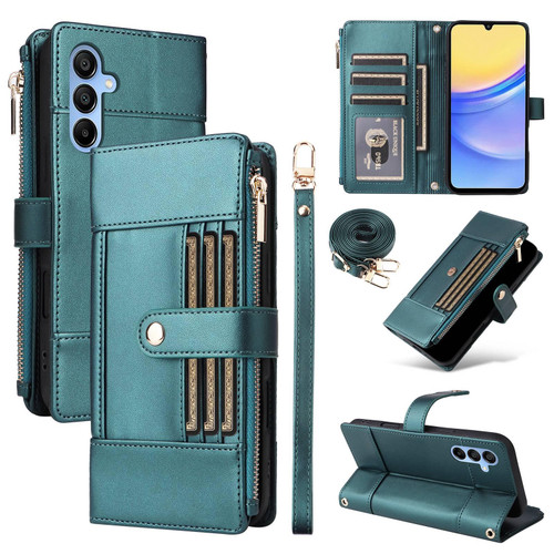 Samsung Galaxy A16 5G / A26 5G Crossbody Strap RFID Blocking Zipper Wallet Leather Phone Case - Green