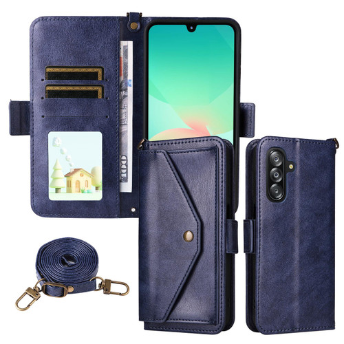 Samsung Galaxy A16 5G / A26 5G Multi-card Slots Crossbody Cowhide Leather Phone Case - Blue