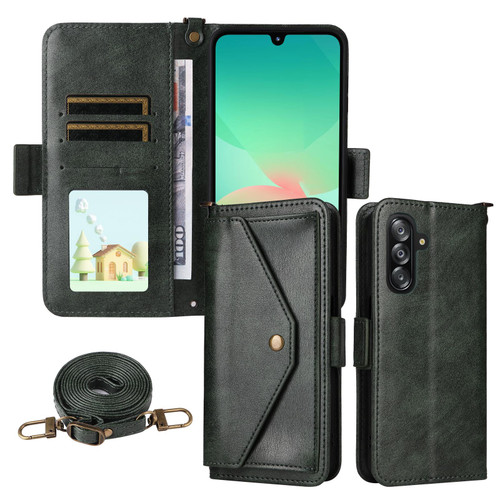 Samsung Galaxy A16 5G / A26 5G Multi-card Slots Crossbody Cowhide Leather Phone Case - Green