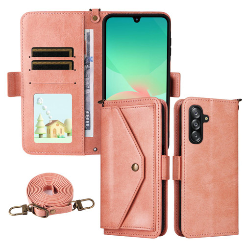 Samsung Galaxy A16 5G / A26 5G Multi-card Slots Crossbody Cowhide Leather Phone Case - Pink
