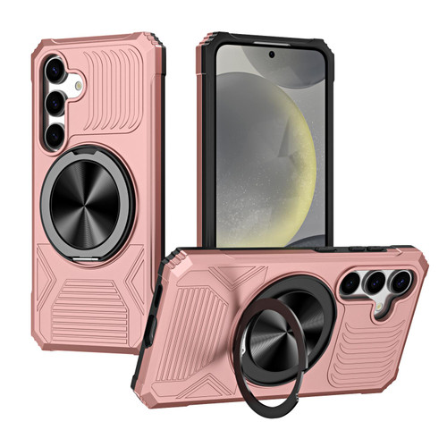 Samsung Galaxy A16 5G Alloy Rotating Holder MagSafe Shockproof Phone Case - Rose Gold