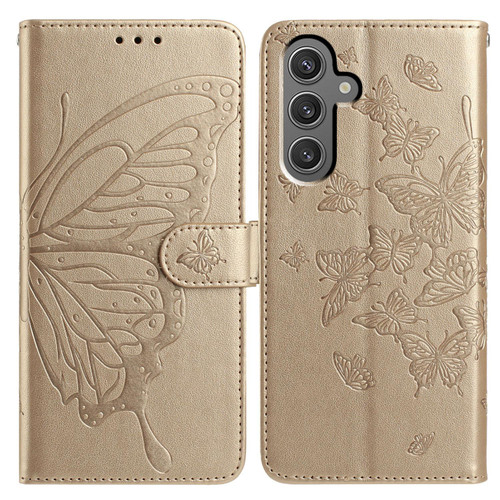 Samsung Galaxy A16 5G Butterfly Flutter Pattern Embossed Leather Phone Case - Gold