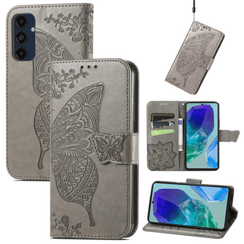 Samsung Galaxy A16 5G Butterfly Love Flower Embossed Leather Phone Case - Gray