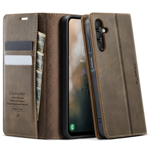 Samsung Galaxy A16 5G CaseMe 033 Calf Leather Lining Microfibre RFID Blocking Phone Case - Coffee