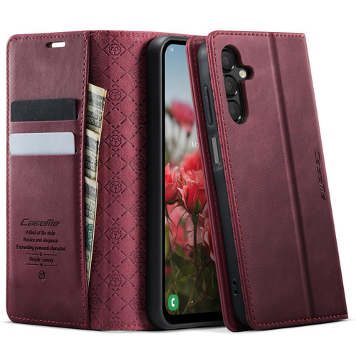 Samsung Galaxy A16 5G CaseMe 033 Calf Leather Lining Microfibre RFID Blocking Phone Case - Red