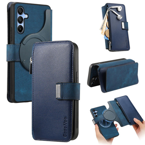 Samsung Galaxy A16 5G CaseNeo MagSafe RFID Anti-theft Zipper Wallet Retro Leather Phone Case - Blue