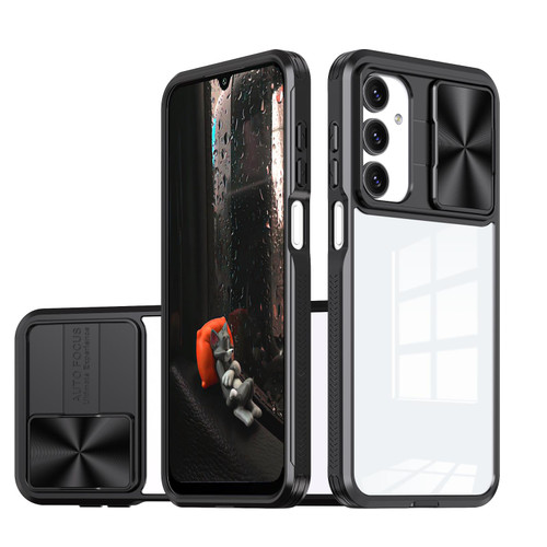 Samsung Galaxy A16 5G Clear Acrylic + PC + TPU Lens Sliding Cover Full Coverage Phone Case - Black