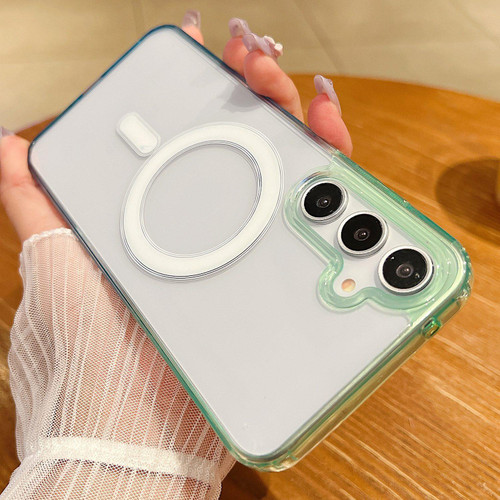 Samsung Galaxy A16 5G Contrast Color Gradient Transparent MagSafe Phone Case - Green + Blue