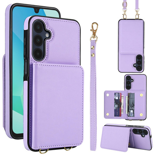 Samsung Galaxy A16 5G Crossbody Dual-buckle Wallet RFID Back Leather Phone Case - Light Purple