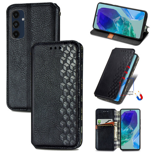 Samsung Galaxy A16 5G Cubic Grid Pressed Magnetic Leather Phone Case - Black
