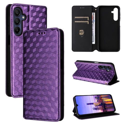 Samsung Galaxy A16 5G Cubic Grid Texture Flip Leather Phone Case - Purple