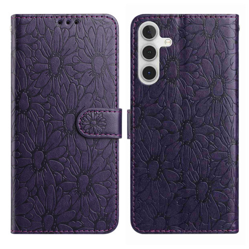 Samsung Galaxy A16 5G Daisy Embossed Leather Phone Case - Dark Purple