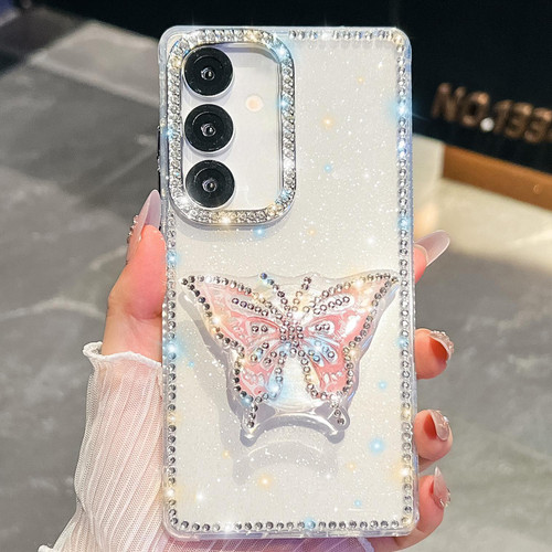 Samsung Galaxy A16 5G Diamond Glitter Butterfly Holder Phone Case - Transparent