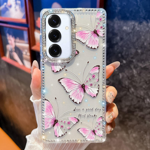Samsung Galaxy A16 5G Diamond Glitter Butterfly Pattern Shockproof Phone Case - Pink Butterfly B1