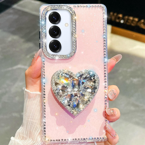 Samsung Galaxy A16 5G Diamond Glitter Gemstone Heart Holder Phone Case - Light Pink