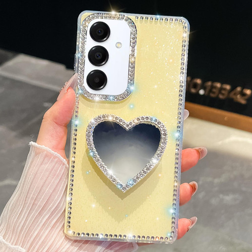 Samsung Galaxy A16 5G Diamond Glitter Mirror Heart Holder Phone Case - Light Yellow