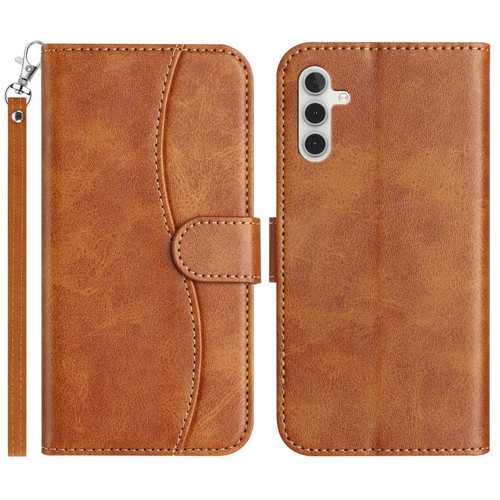 Samsung Galaxy A16 5G Dual-Folded S-shape Leather Phone Case - Brown Samsung Galaxy A16 5G Dual-Folded S-shape Leather Phone Case - Brown