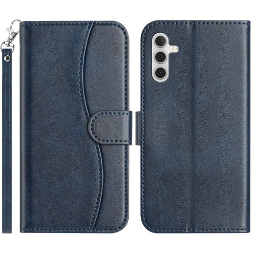 Samsung Galaxy A16 5G Dual-Folded S-shape Leather Phone Case - Navy Blue Samsung Galaxy A16 5G Dual-Folded S-shape Leather Phone Case - Navy Blue