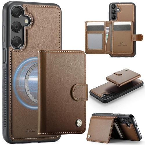 Samsung Galaxy A16 5G JEEHOOD J09 Buckle Card Bag MagSafe Magnetic Style RFID Leather Phone Case - Brown
