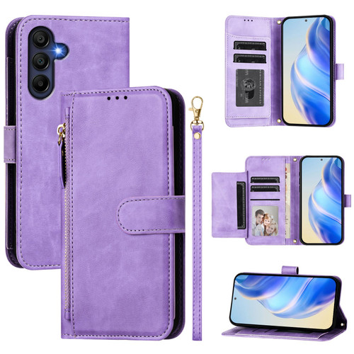 Samsung Galaxy A16 5G Multi-Card Slots Zipper Wallet Leather Phone Case - Purple