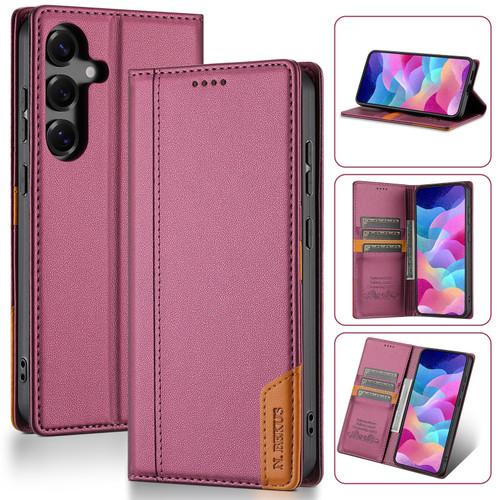 Samsung Galaxy A16 5G N.BEKUS P3 RFID Stitching Magnetic Flip Leather Phone Case - Wine Red
