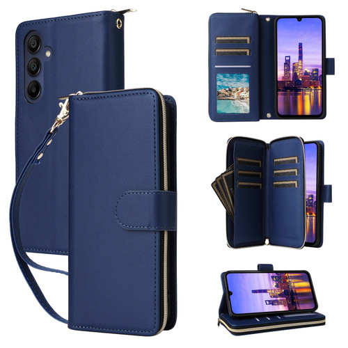 Samsung Galaxy A16 5G Nine-card Slots Zipper Wallet Bag Leather Phone Case - Blue
