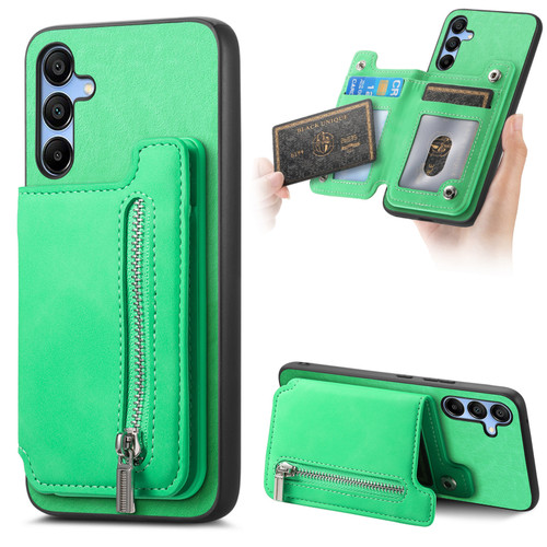 Samsung Galaxy A16 5G Retro MagSafe Zipper Wallet Card Bag Back Phone Case - Green