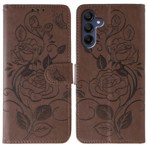 Samsung Galaxy A16 5G Rose Butterfly Embossed Leather Phone Case - Brown