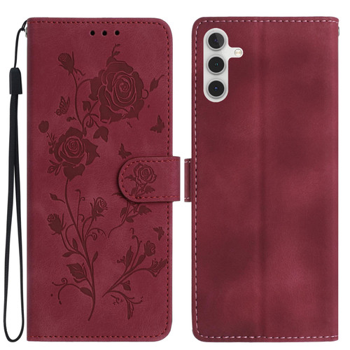 Samsung Galaxy A16 5G Rose Flower Embossing Pattern Leather Phone Case - Red