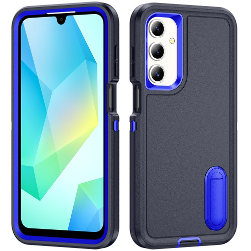 Samsung Galaxy A16 5G Rugged PC Hybrid Silicone Phone Case with Holder - Dark Blue+Royal Blue