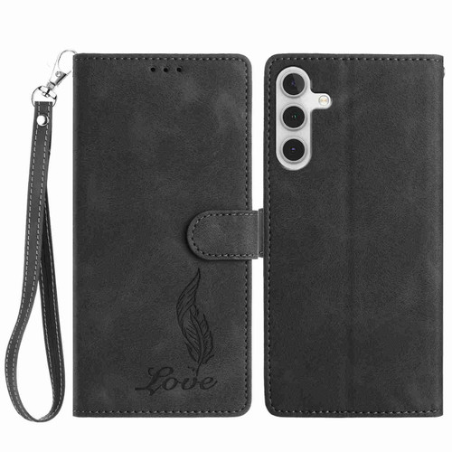 Samsung Galaxy A16 5G Skin Feel Embossed Feather Leather Phone Case - Black