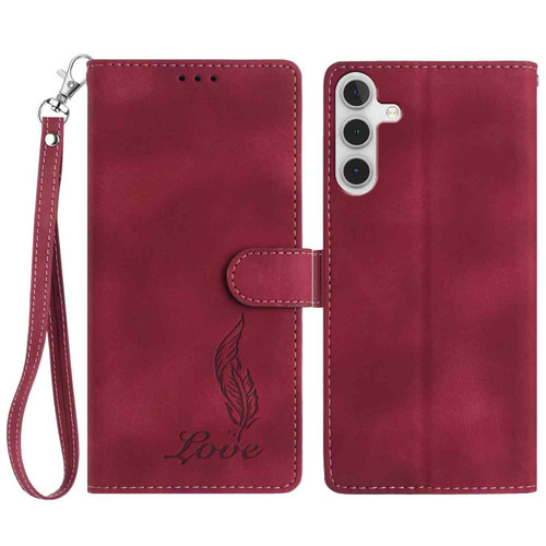 Samsung Galaxy A16 5G Skin Feel Embossed Feather Leather Phone Case - Red