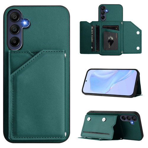 Samsung Galaxy A16 5G Skin Feel Four Card Slots Phone Case with Wrist Strap - Green