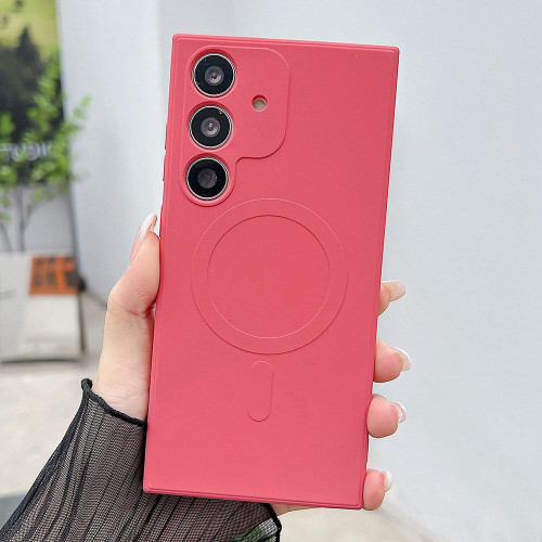 Samsung Galaxy A16 5G Solid Color Liquid Silicone MagSafe Magnetic Phone Case - Camellia Red