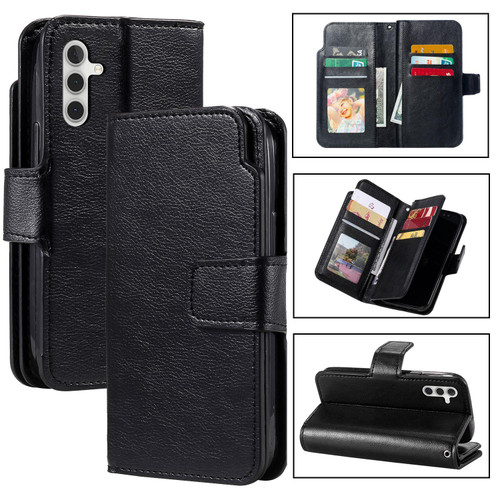 Samsung Galaxy A16 5G Tri-Fold 9-Card Wallets Leather Phone Case - Black