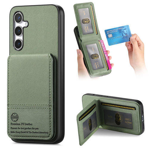 Samsung Galaxy A16 5G Twill Fabric Leather Vertical Flip RFID Card Bag Phone Case - Green