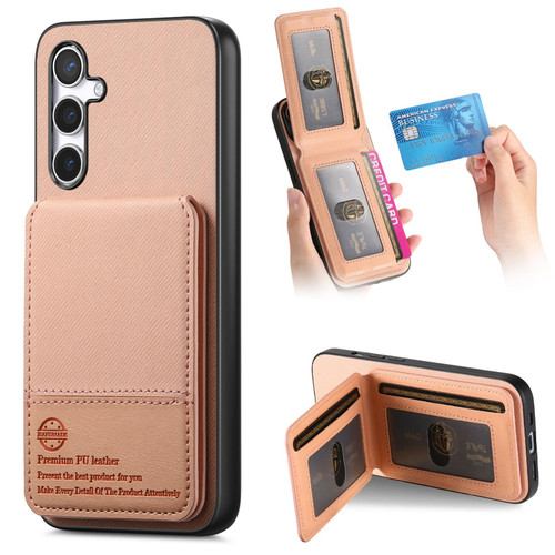 Samsung Galaxy A16 5G Twill Fabric Leather Vertical Flip RFID Card Bag Phone Case - Pink